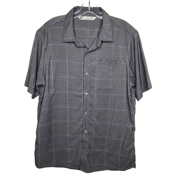 Travis Mathew grey teal plaid short sleeve button down shirt - large - Picture 1 of 5